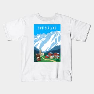 Switzerland, Alps - Retro travel minimalistic poster Kids T-Shirt